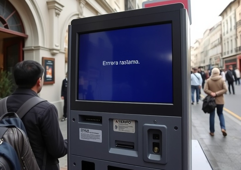 Antes — Terminal bloqueado por un error de aplicación y fuera de servicio.